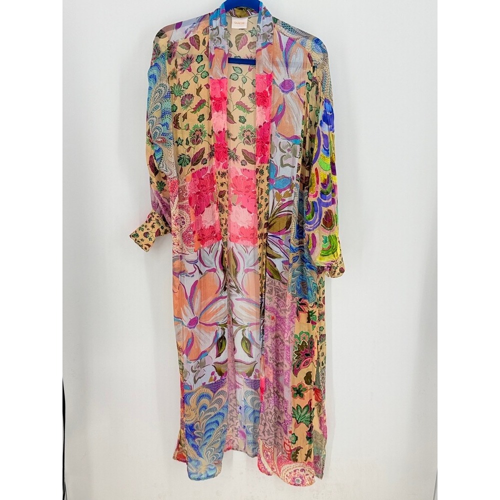 Saachi Anthropologie Patchwork Floral Longline Cardigan Kimono Size OS Boho Vaca